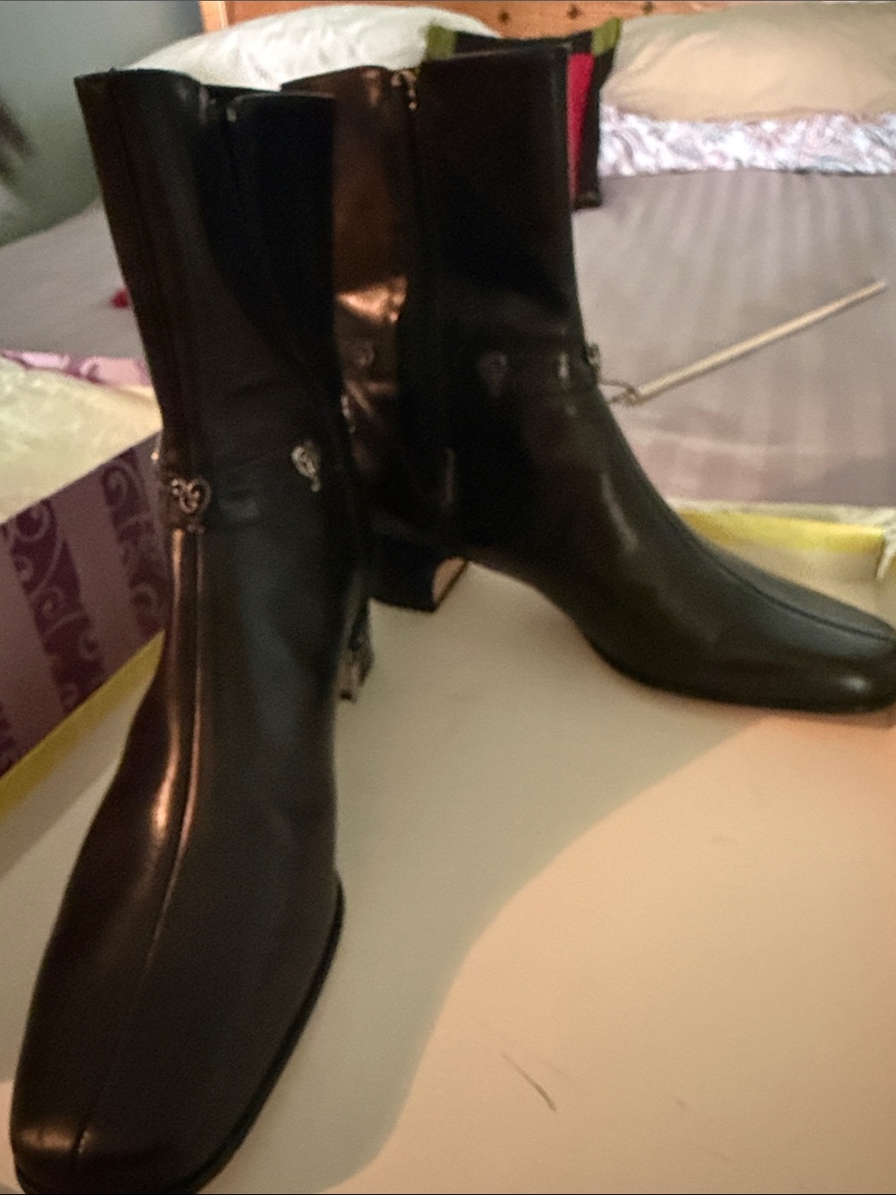 Brighton Black Leather Mid-Calf Heeled Boots